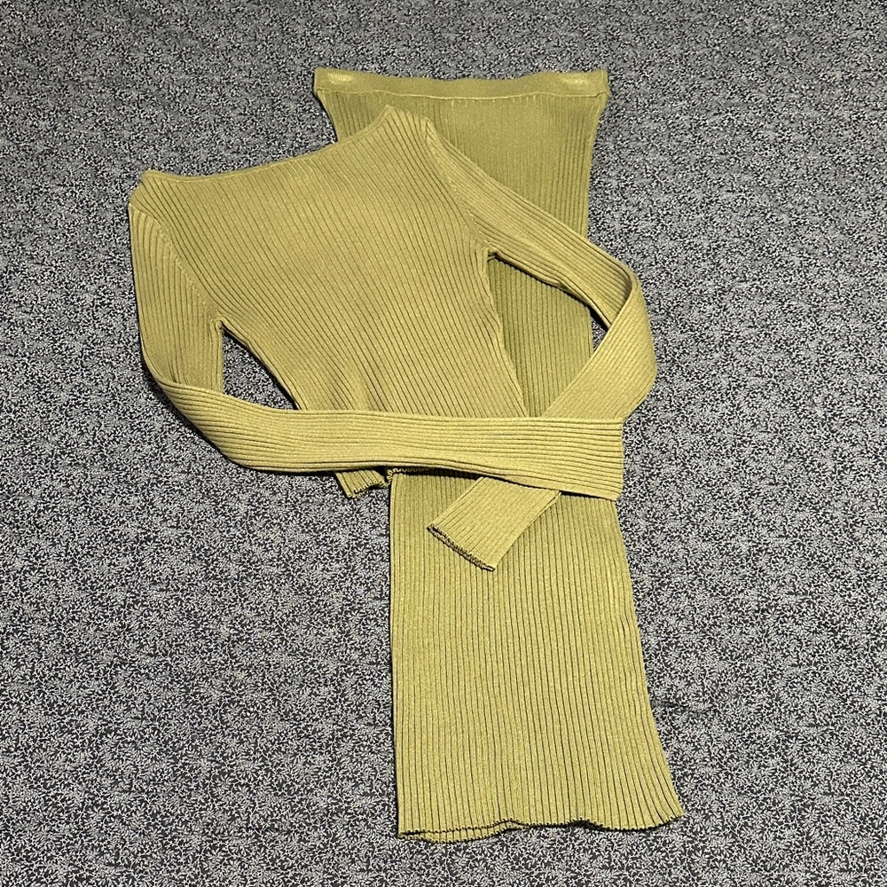 Olive Green Knit Sweater Skirt Set
